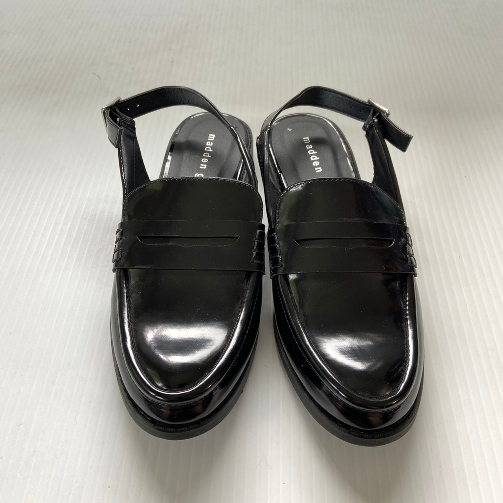 Madden Girl Black Faux Patent Leather Slingback Penny Loafers Womens 8 - Picture 3 of 8